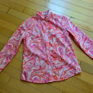 J. MCLAUGHLIN 100% Cotton Pink/Orange Pinwheel LS Top Blouse Button-Up Size S
